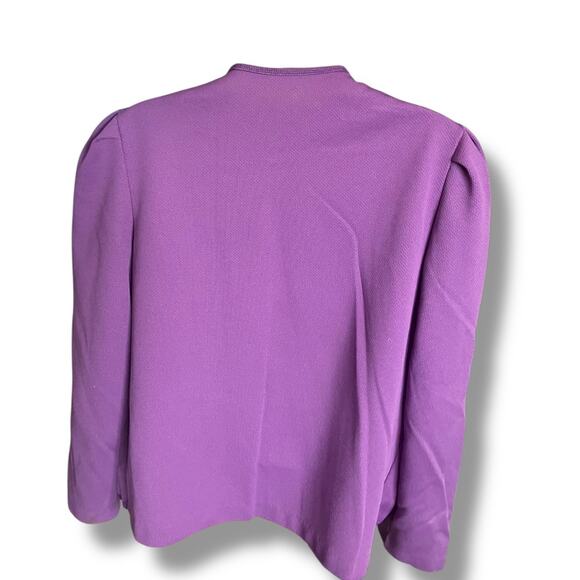 Vintage Purple Open Front Blazer Jacket Women’s Puff Shoulder Pockets Size M - Picture 6 of 8